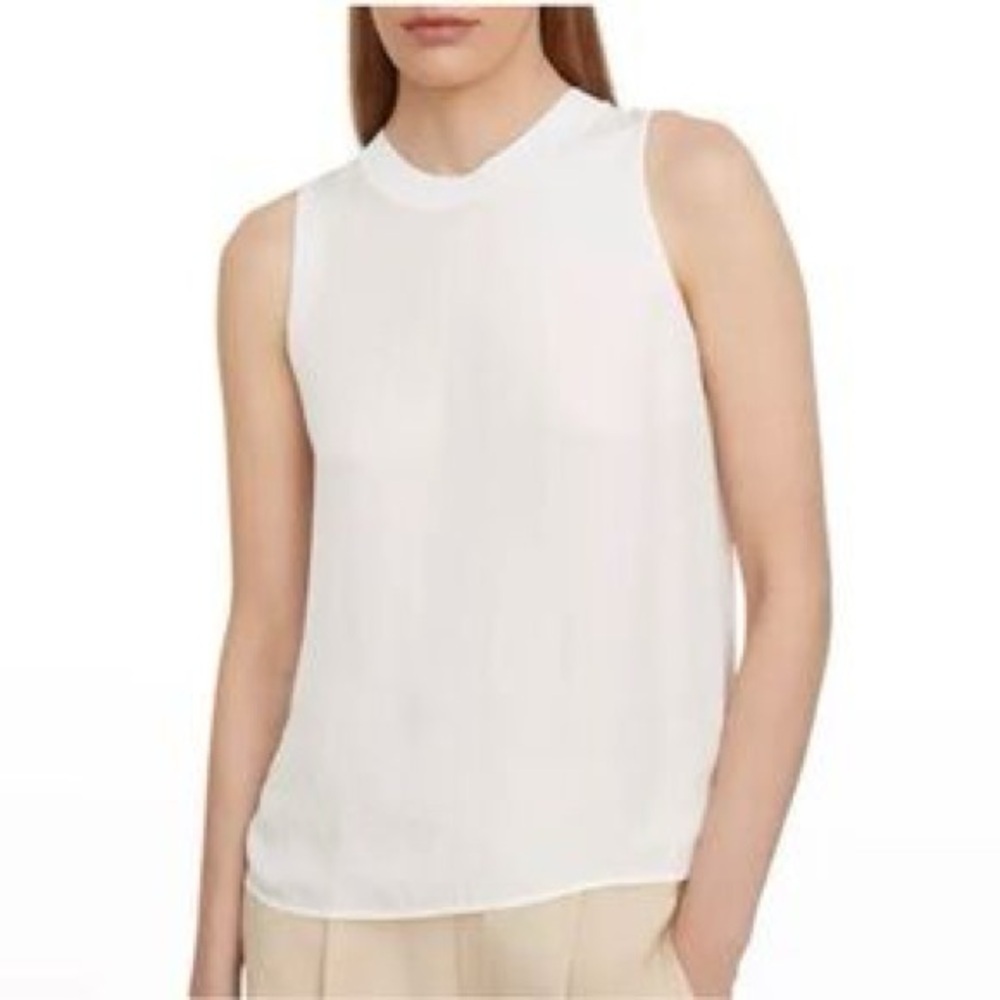 Vince White Ribbed Trim Crew Neck Sleeveless Top size small